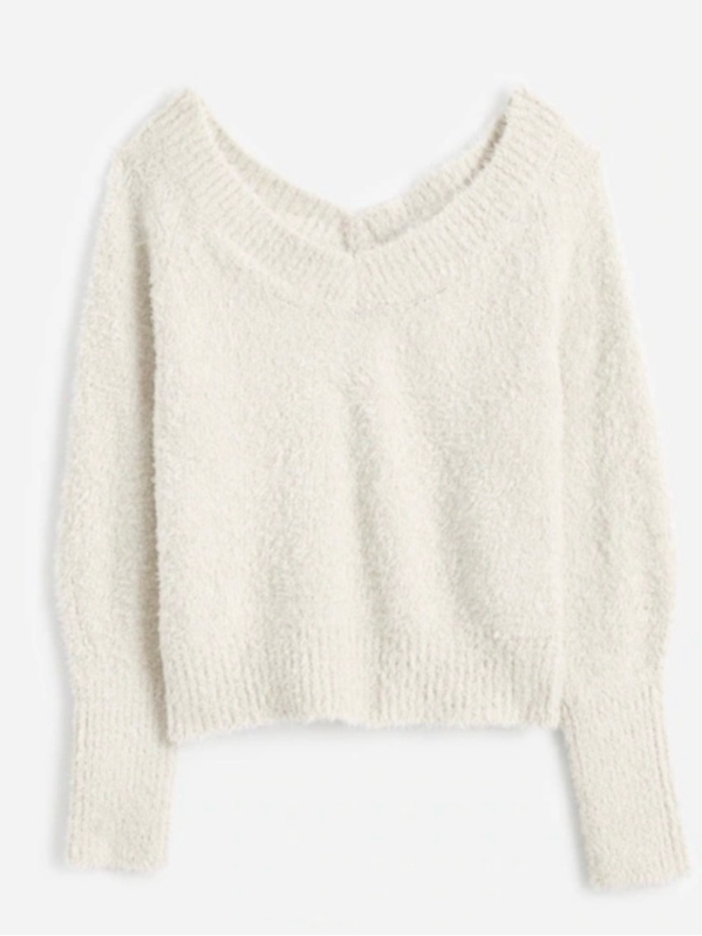 Madewell Cozy V-Neck Fuzzy Sweater in Cream